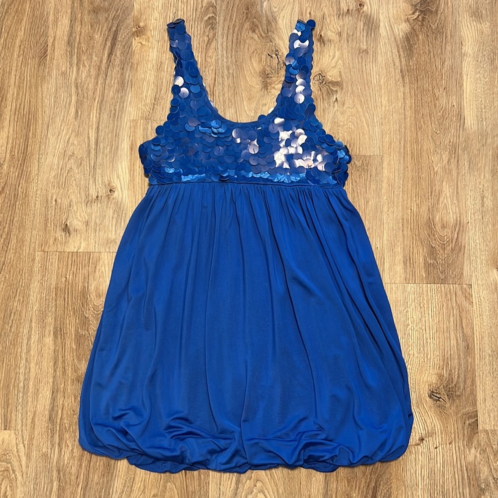 Alice + Olivia Y2K Bright Blue Paillette Silk Bubble Dress - Picture 4 of 14